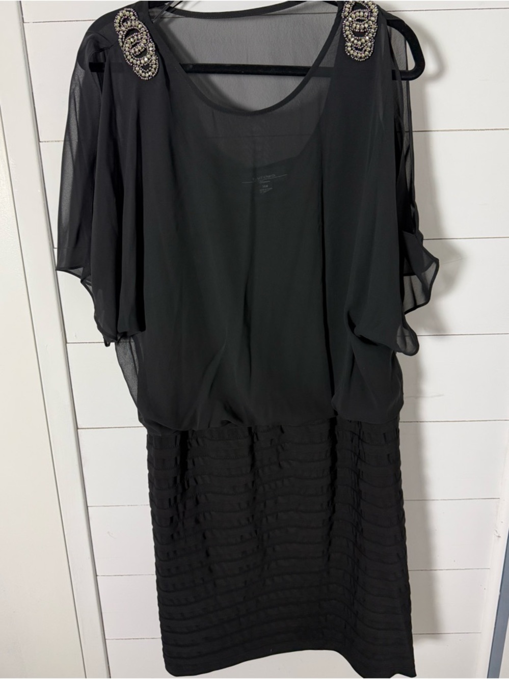 R&M Richards Black Women's Dress with Cold Shoulder Detail and Embellishment